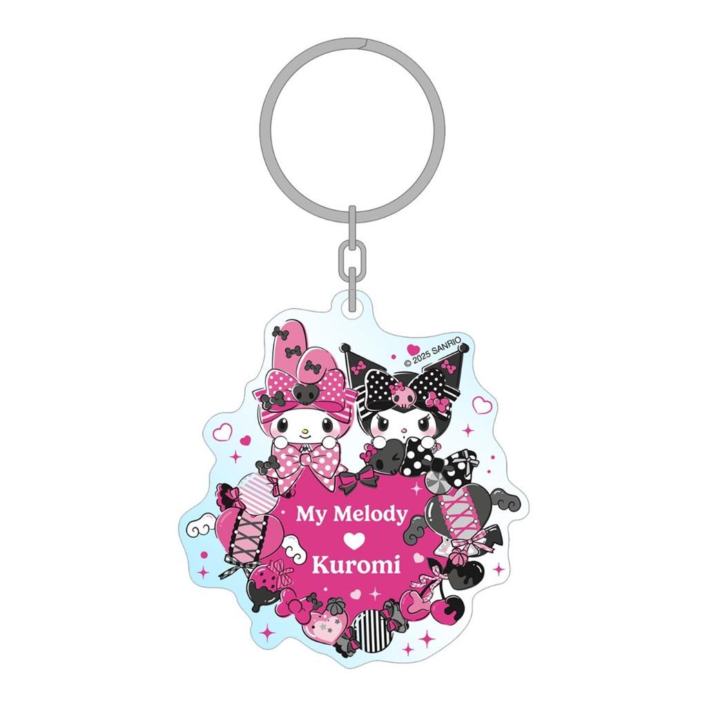 My Melody & Kuromi - Akrylnyckelring - Rosa Svart Partyserie - 7 cm