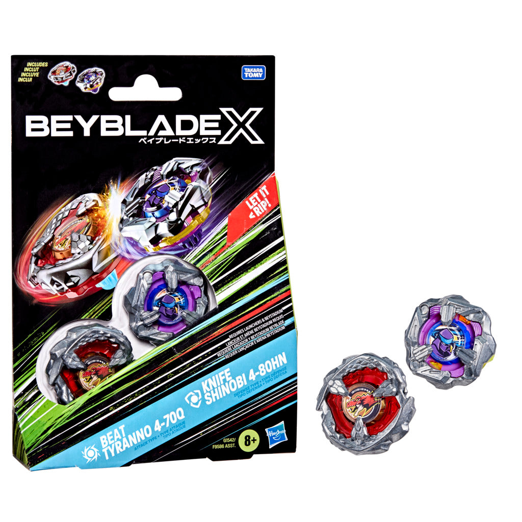 Beyblade X Beat Tyranno 4-70Q & Knife Shinobi 4-80HN Dual Pack Set