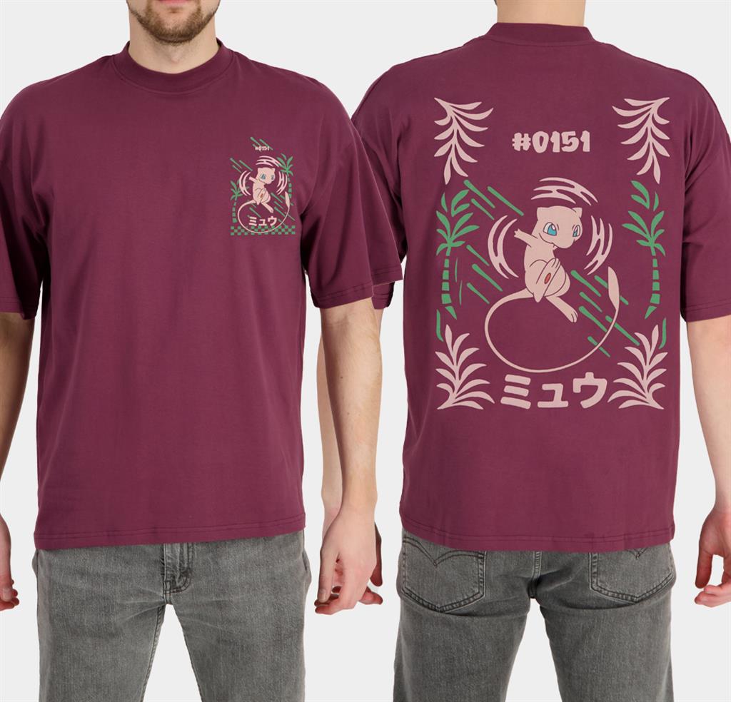 Pokémon - Bordeaux Mew T-shirt med korta ärmar (loose fit) storlek L