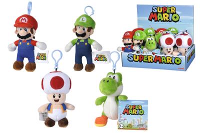 Super Mario plush keyring, 4 styles - CDU with 12 pieces