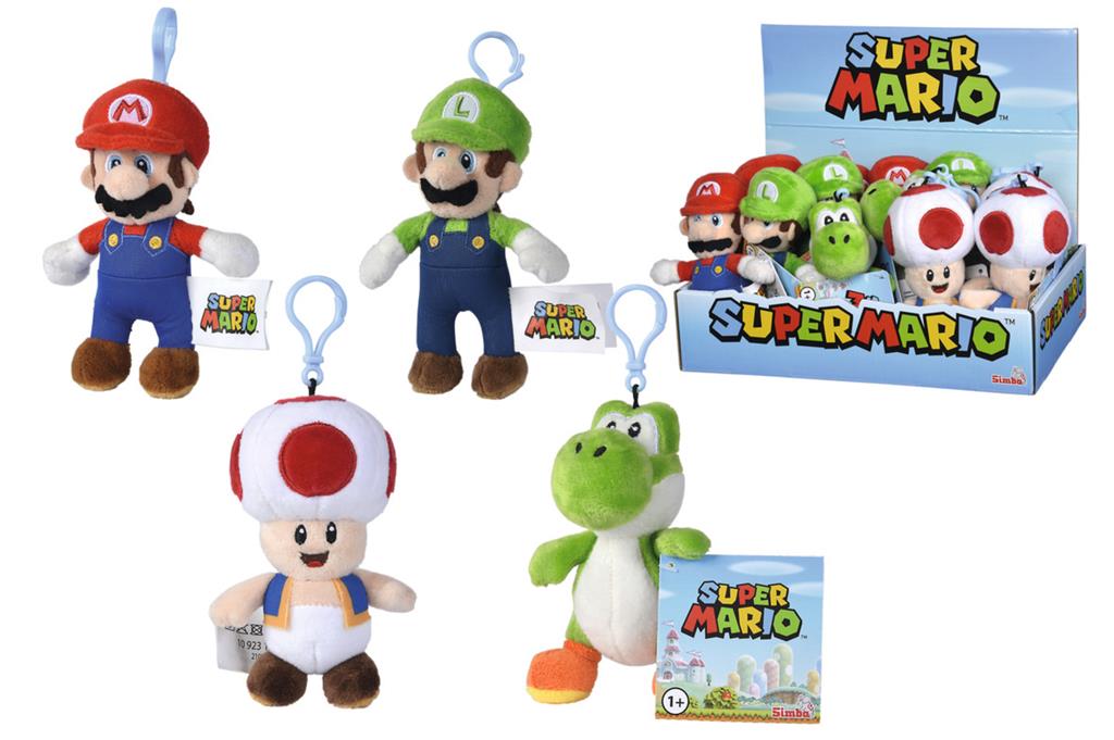 Super Mario plush keyring, 4 styles - CDU with 12 pieces