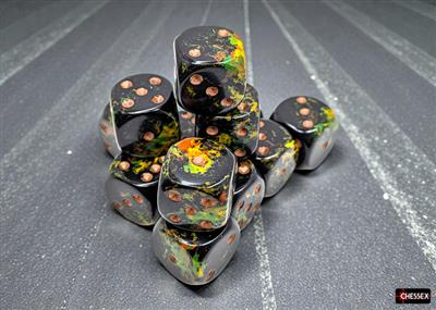 Brush™ Deep Forest™ 16 mm tärningsset d6 med guldprickar, 12 tärningar i Dice Block™