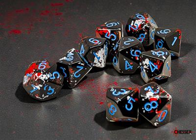 Set om tio Brush™ Dark Side™ tiosidiga tärningar d10 med blå siffror