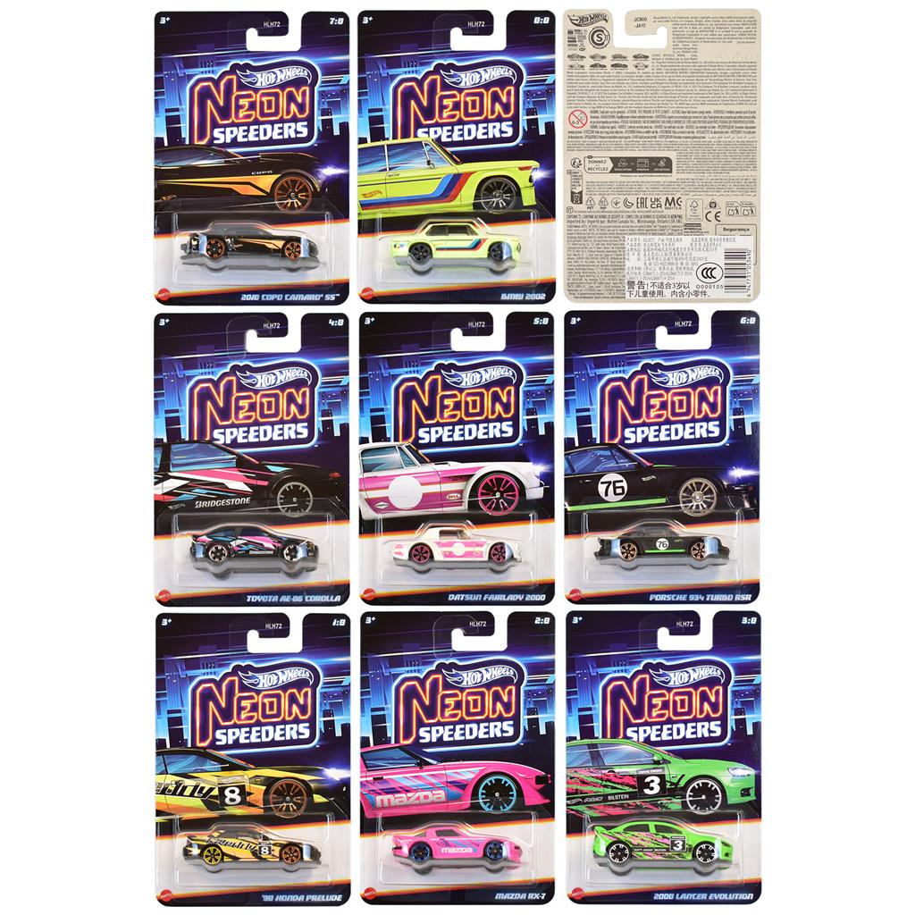 Hot Wheels - Neon Speeders (CDU med 10 stycken – Sortiment kan variera)