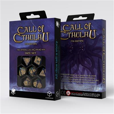Call of Cthulhu 7:e utgåvan – tärningsset i blågrönt och guld