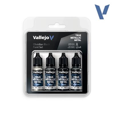 Vallejo True Metallic Metal Obsidian Black Paint Set (4)