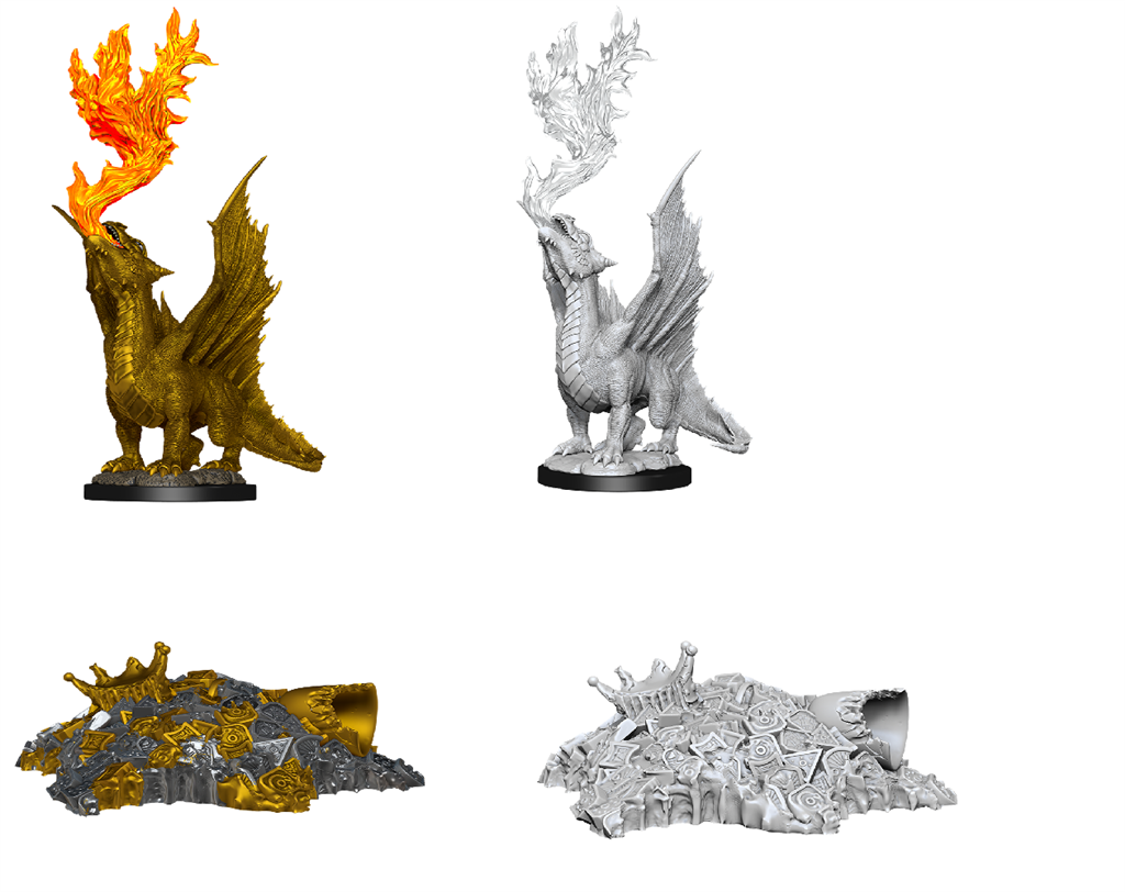 D&D Nolzur’s Marvelous Miniatures: Guld Draken Wyrmling & Liten Skatt Högar