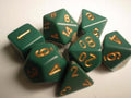 Chessex Opaque Polyhedral 7-tärningsset - Dusty Green med Guld Chessex