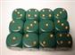 Chessex Opaque 16mm d6 Dice Block (12 Dice) - Dusty Green w/gold Chessex