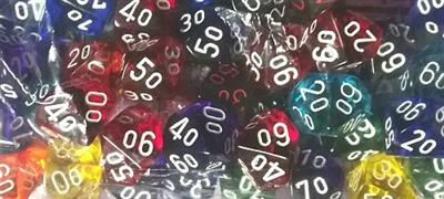 Chessex Translucenta Tärningspåsar med 50 Tärningar - Translucenta Tiotal 10