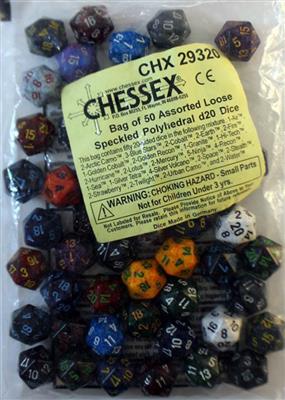 Chessex Speckled Påsar med 50 Asst. Tärningar - Lösa Specklade Polyhedral d20 Tärningar Chessex