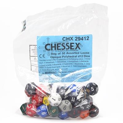 Chessex Opaque Polyhedral d12 Dice - 50 Assorted Loose Bags Chessex