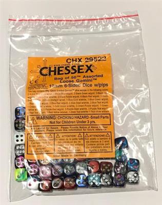 Chessex Gemini 12mm d6 Tärningar - 50 Assorterade Dice Chessex