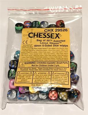 Chessex Gemini 50-pack Dice - Loose 16mm d6 med Pips Chessex