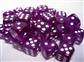 Chessex Translucent 12mm d6 med pips Tärningsblock (36 Tärningar) - Lila med Vita Chessex