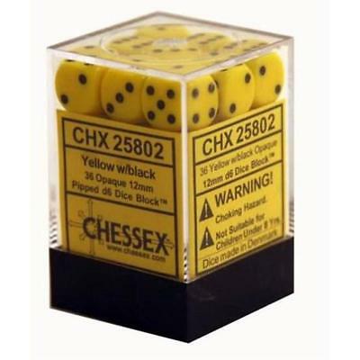 Chessex Opaque 12mm d6 Dice Blocks - Yellow w/Black (36 Dice) Chessex