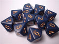 Chessex Opaque Polyhedral Tärningsset d10 - Dusty Blue/Guld Chessex