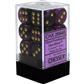 Chessex Gemini 16mm d6 Dice Blocks - Black-Purple with Gold (12 Dice) Chessex