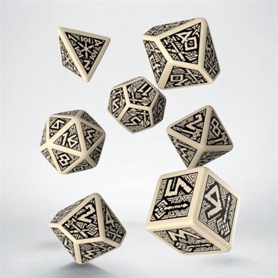 Dwarven Beige & Black Dice Set (7) Q-Workshop