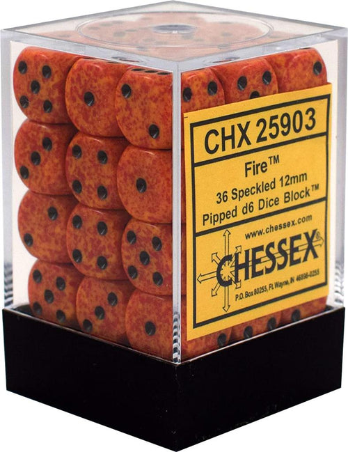 Chessex Spräcklig 12mm d6 Tärningsblock med Pips (36 Tärningar) - Eld Chessex