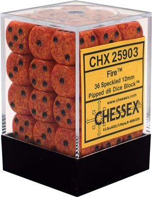 Chessex Spräcklig 12mm d6 Tärningsblock med Pips (36 Tärningar) - Eld Chessex