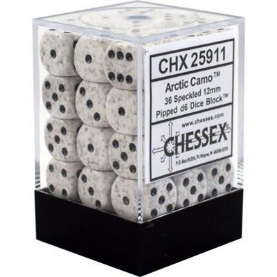 Chessex Spräcklig 12mm d6 Tärningar Block med Pips (36 Tärningar) - Arctic Camo Chessex