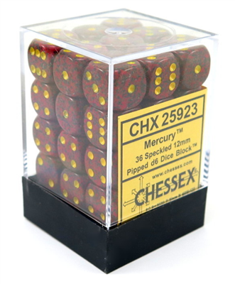 Chessex Speckled 12mm d6 Dice Blocks med Pips (36 Dice) - Mercury Chessex