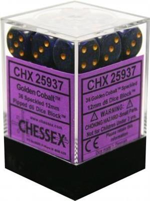 Chessex Speckled 12mm d6 Dice Blocks - Golden Cobalt (36 Dice) Chessex
