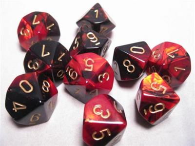 Chessex Gemini Polyhedral Tärningset d10 - Svart-Röd med Guld Chessex