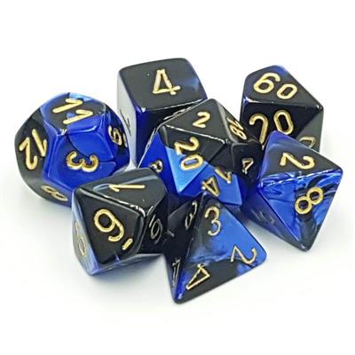 Chessex Gemini Polyhedral 7-Die Set - Svart-Blå med Guld Chessex