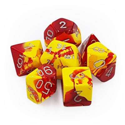 Chessex Gemini Polyhedral 7-Die Set - Red-Gul med Silver Chessex