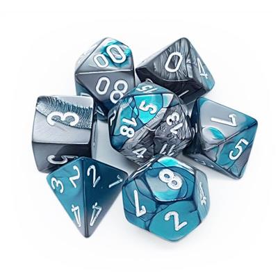 Chessex Gemini Polyhedral 7-Die Set - Steel-Teal med vita siffror Chessex