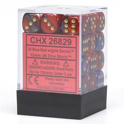 Chessex Gemini 12mm d6 Dice Blocks (36 Dice) - Blue-Red w/gold Chessex