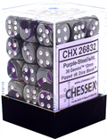 Chessex Gemini 12mm d6 Tärningsblock med Pips (36 Tärningar) - Lila-Stål med Vit Chessex