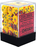 Chessex Gemini 12mm d6 Dice Blocks - Red-Yellow with Silver (36 Dice) Chessex