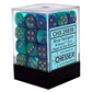 Chessex Gemini 12mm d6 Tärningsblock med pips (36 Tärningar) - Blå-Teal med Guld Chessex