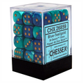 Chessex Gemini 12mm d6 Tärningsblock med pips (36 Tärningar) - Blå-Teal med Guld Chessex