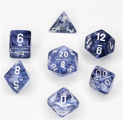 Chessex Nebula 7-Tärningsset - Svart med Vit Chessex