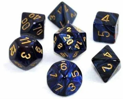 Chessex Scarab 7-Tärningsset - Kunglig Blå med Guld Chessex
