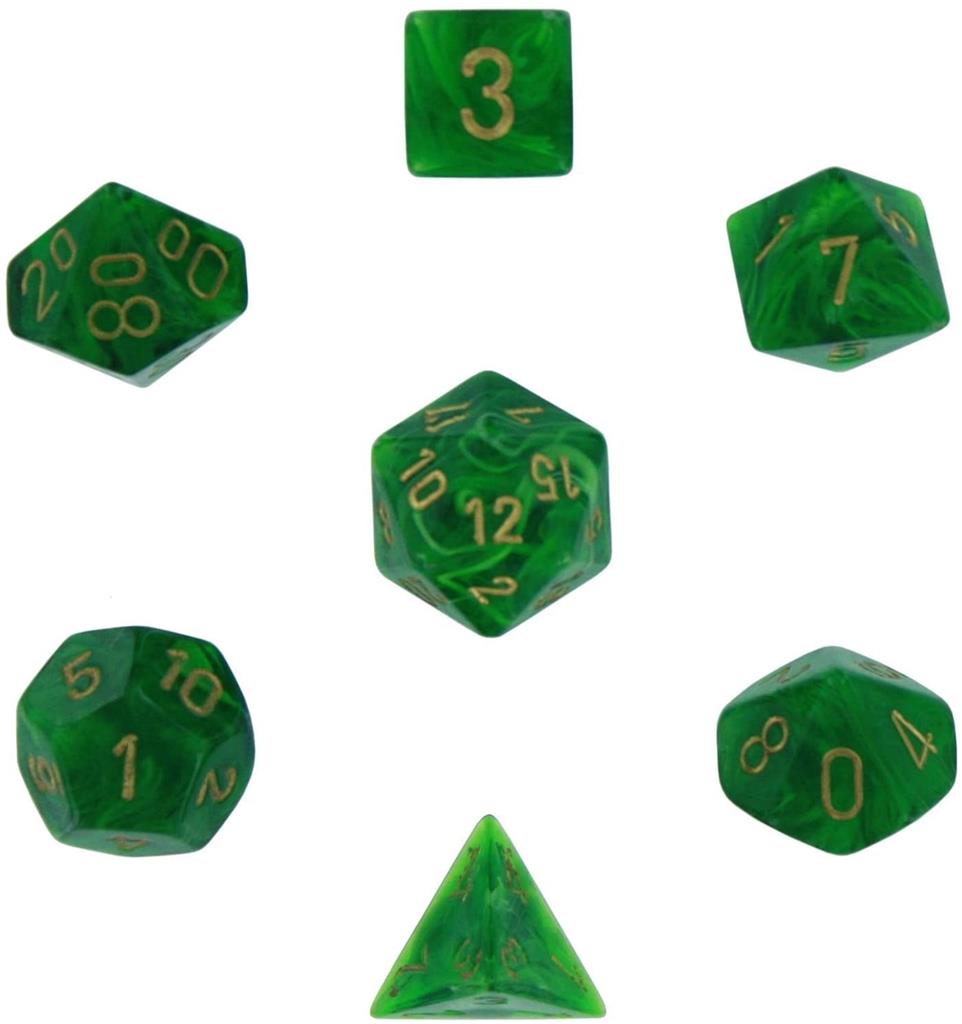 Chessex Vortex 7-Tärningsset - Grön med Guld Chessex