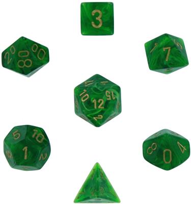 Chessex Vortex 7-Tärningsset - Grön med Guld Chessex