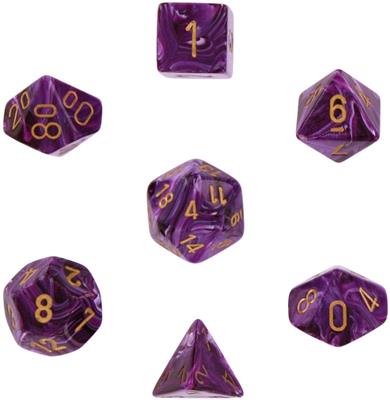 Chessex Vortex 7-Tärningsset - Lila med Guld Chessex