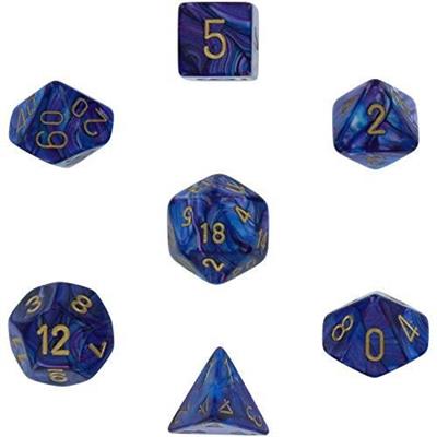 Chessex Lustrous 7-Tärningsset - Lila med Guld Chessex
