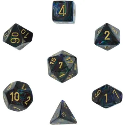 Chessex Lustrous 7-Tärningsset - Shadow med guld Chessex