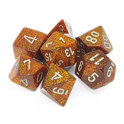 Chessex Glitter Polyhedral 7-Tärningsset - Guld med Silver Chessex