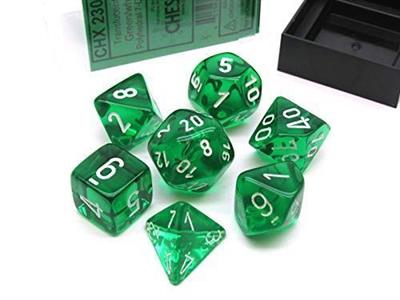 Chessex Translucent Polyhedral 7-Die Set - Grön/Vit Chessex