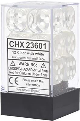 Chessex Translucent 16mm d6 med Pips Tärningsblock (12 Tärningar) Chessex