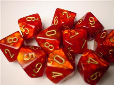 Chessex Ten D10 Set - Scarab Scarlet med Guld Chessex