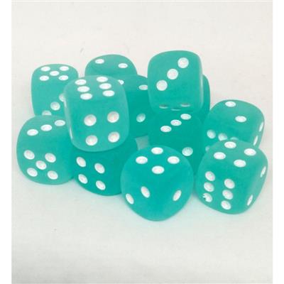 Chessex 16mm d6 med pips Tärningsblock (12 Tärningar) - Frostad Teal med Vita Chessex
