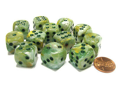 Chessex 16mm d6 Dice Block (12 Dice) - Marble Green with Dark Green Chessex